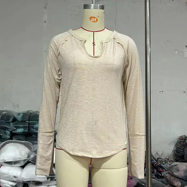 Multi Color Long sleeved T shirt Loose And Irregular Women Flesh Color - Shop at LoveMi