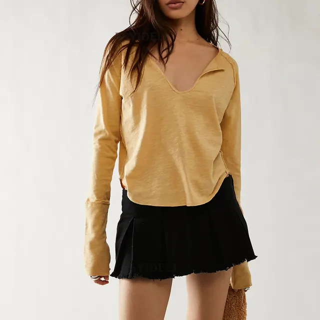 Multi Color Long sleeved T shirt Loose And Irregular Women Yellow - Shop at LoveMi