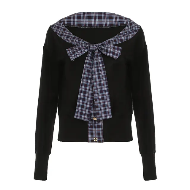French Style Temperament Bowknot Slimming Knitted Top Black - Shop at LoveMi