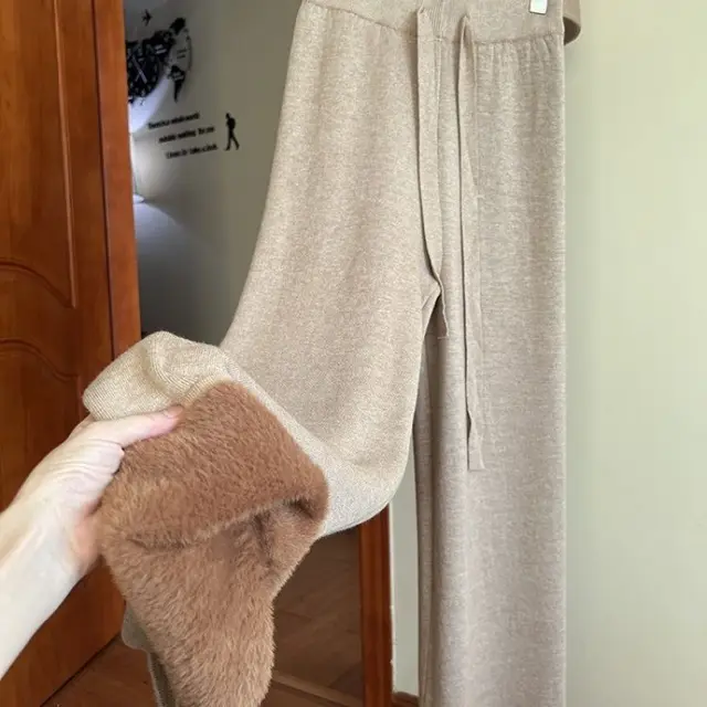 Fashion Simple Knitting Wide leg Pants For Women Khaki - Shop at LoveMi