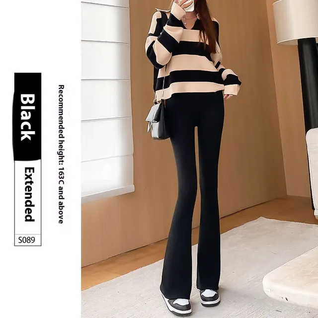 Micro Shark High Waist Slimming Hip Raise Flared Yoga Leggings Black Lengthened - Shop at LoveMi