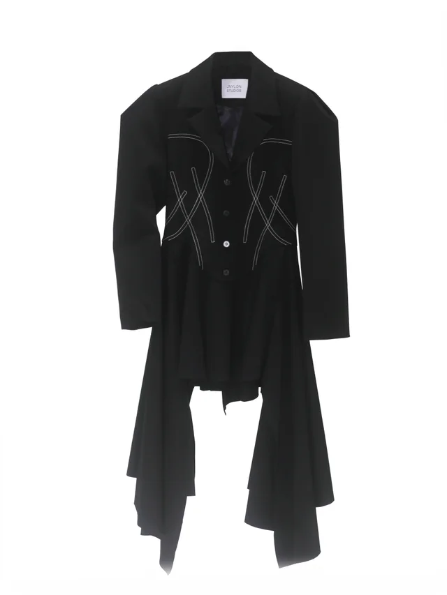 Retro Decorative Open line Irregular Hem Profile Suit Large Coat Black - Shop at LoveMi