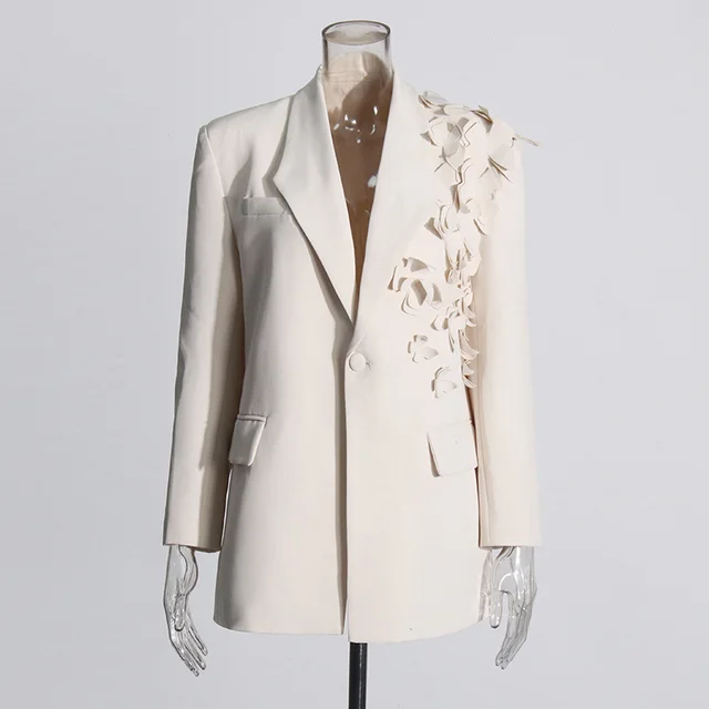 Stitching Three dimensional Butterfly Decorative Suit Jacket Beige - Shop at LoveMi