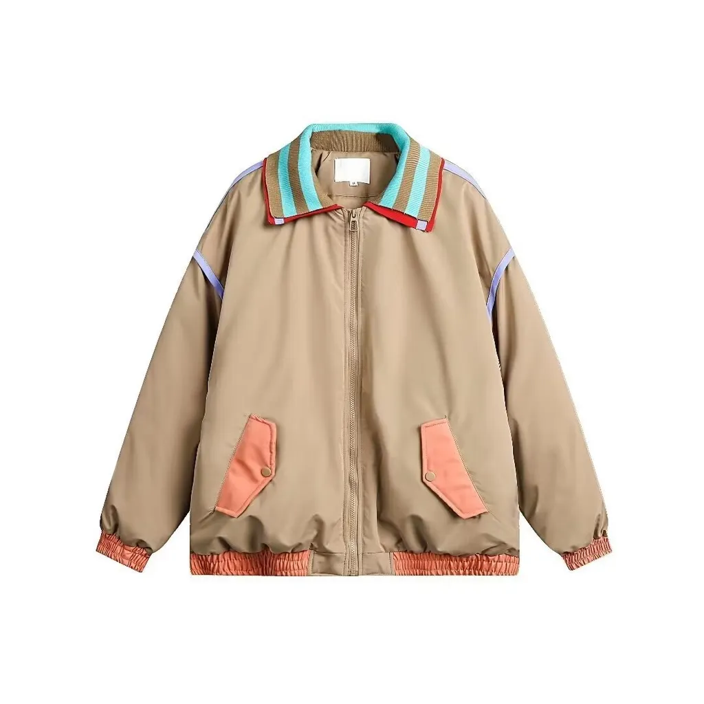 Loose Design Casual Patchwork Double Collar Coat Spring And Autumn New - Yellow