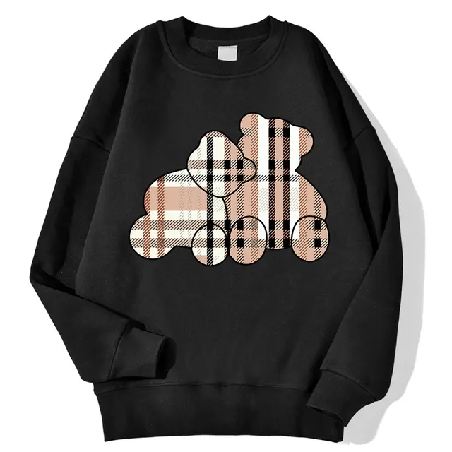 Bear Floral Print Long Sleeve Pullover Round neck Sweater Coat Top Black - Shop at LoveMi