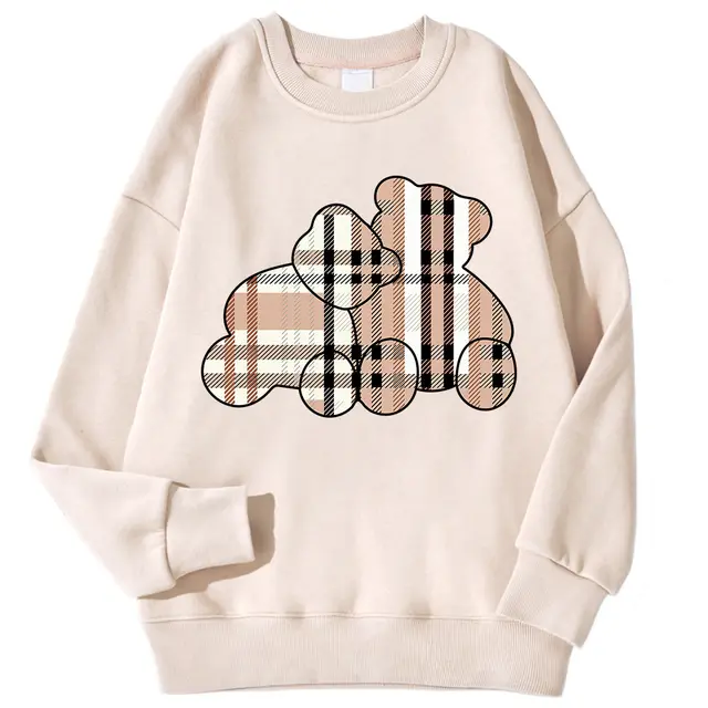Bear Floral Print Long Sleeve Pullover Round neck Sweater Coat Top Khaki - Shop at LoveMi