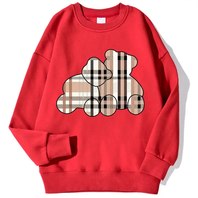 Bear Floral Print Long Sleeve Pullover Round neck Sweater Coat Top Red - Shop at LoveMi