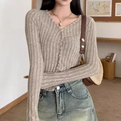 Slimming Knitted Sweater Pure Desire Temperament Women's Top Gray - Shop at LoveMi