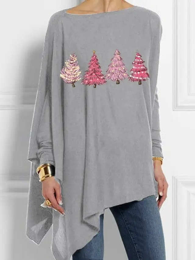 3D Digital Printing Long Sleeve Irregular Pullover Printed Gray - Shop at LoveMi