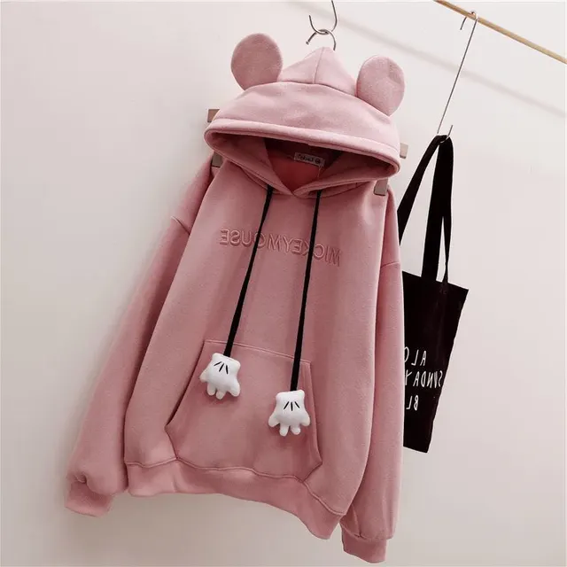 Women's Sweater Fleece lined Thickening Embroidery Pink - Shop at LoveMi