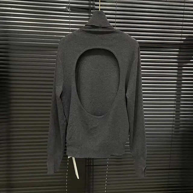 Women's Open Back Turtleneck Sweater American Minority Simple Two way Design Sweater Gray - Shop at LoveMi