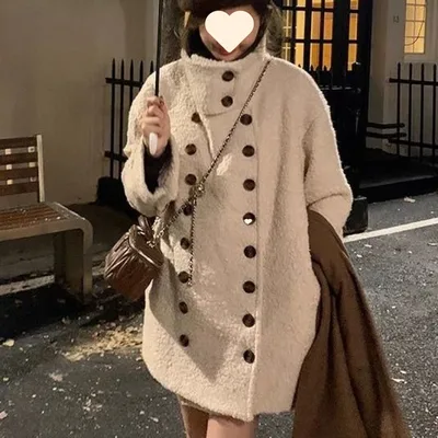 Mid length Gentle High grade Furry Cotton Jacket Top Apricot - Shop at LoveMi