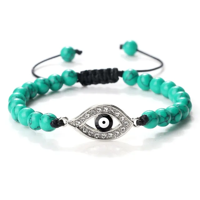 Devil's Eye Micro Inlaid Zircon Bracelet For Women Black Line Green Pine - Shop at LoveMi