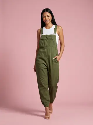 Loose Jogger Overalls for Women with Pockets - Army Green