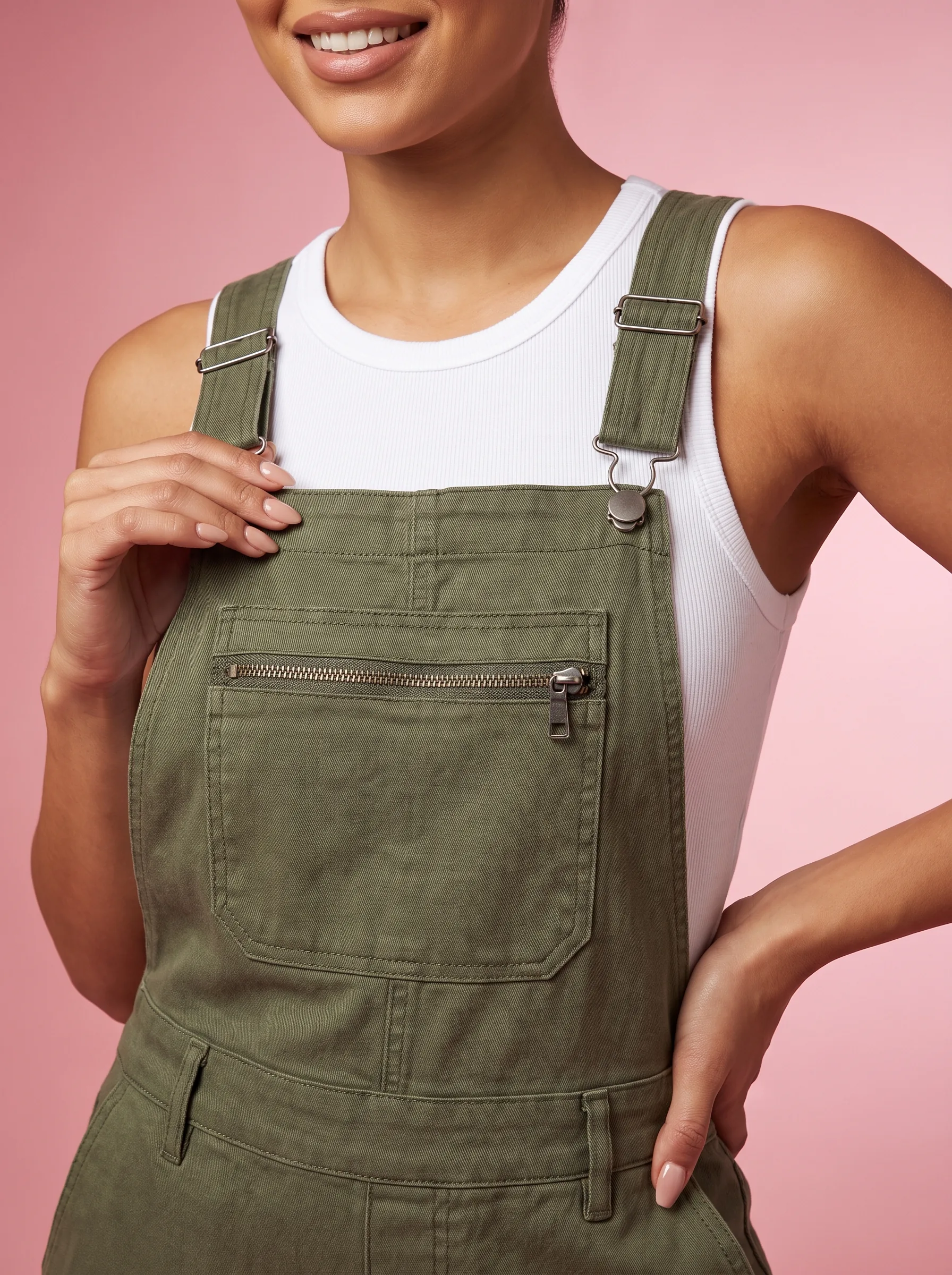 Loose Jogger Overalls for Women with Pockets - Army Green - View 2
