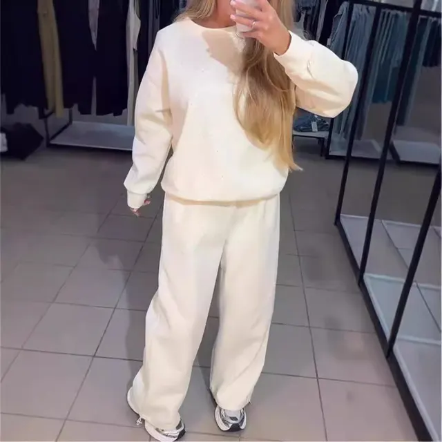 Casual Round Neck Long Sleeve Full Body Hot Drilling Drawstring Ankle tied Suit White - Shop at LoveMi