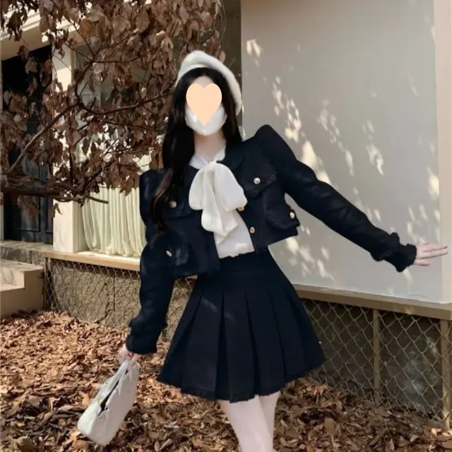 Chanel Style Suit Dress Two piece Set Female Autumn And Winter Elegant Socialite Black Coat - Shop at LoveMi