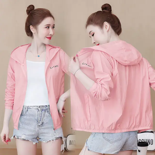 Summer New Solid colored Sun Protection Loose Outer Wear Thin Coat Bright Pink - Shop at LoveMi