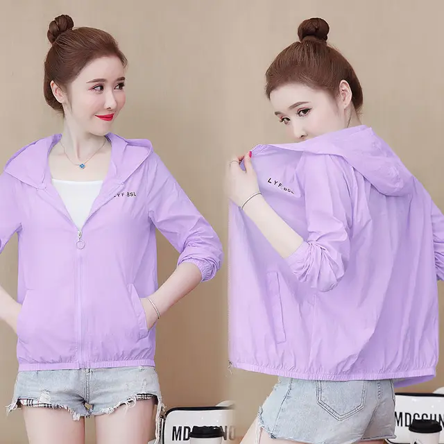 Summer New Solid colored Sun Protection Loose Outer Wear Thin Coat Purple - Shop at LoveMi