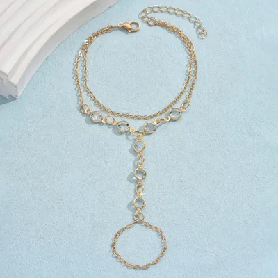 European And American Fashion Minimalist Bracelet Ring Crystal Luxury Mitten type Bracelet Cross border Jewelry Gold - Shop at LoveMi