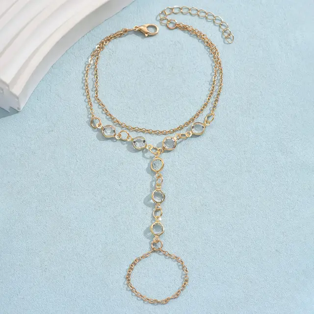 European And American Fashion Minimalist Bracelet Ring Crystal Luxury Mitten type Bracelet Cross border Jewelry Gold - Shop at LoveMi