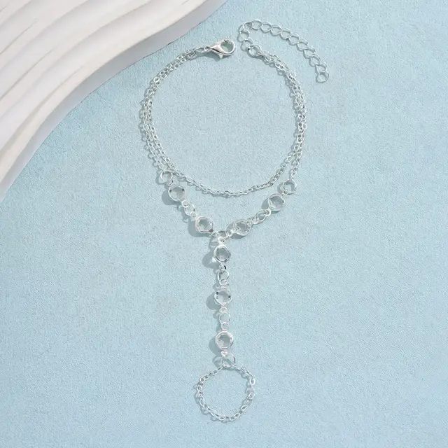 European And American Fashion Minimalist Bracelet Ring Crystal Luxury Mitten type Bracelet Cross border Jewelry Silver - Shop at LoveMi