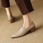 Autumn Women's Small Leather Shoes Comfortable Root Wild Fashion Solid Color - Khaki