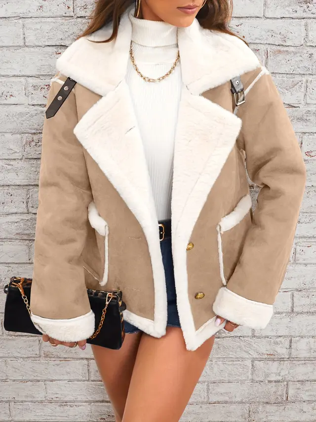 Fashion Polo Collar Plush Jacket Winter Warm Casual Jacket Khaki - Shop at LoveMi