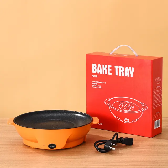Multifunctional Electric Barbecue Grill Portable Meat Roasting Pan Orange - Shop at LoveMi