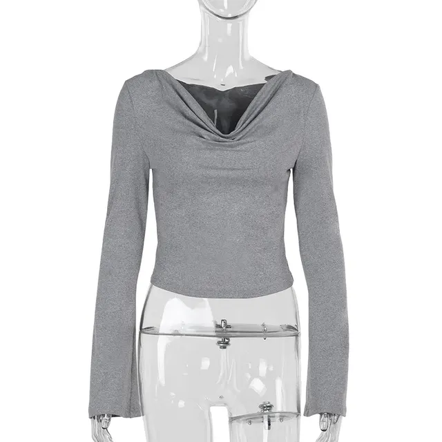 Knitted Pocket With Hat Autumn Fashion Casual Pure Color All matching Long Sleeve T shirt Gray - Shop at LoveMi