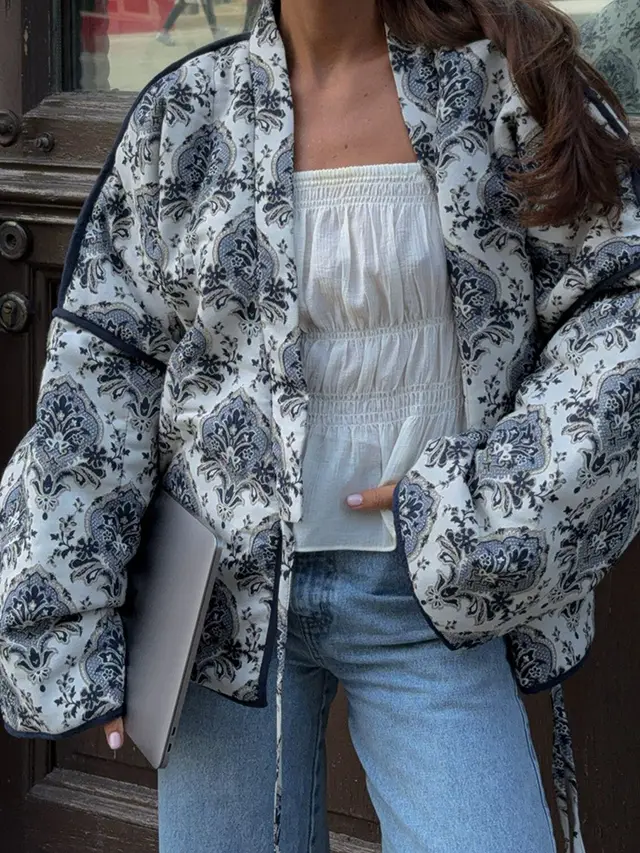 Women's Printed Lace up Jacket Coat Printing - Shop at LoveMi