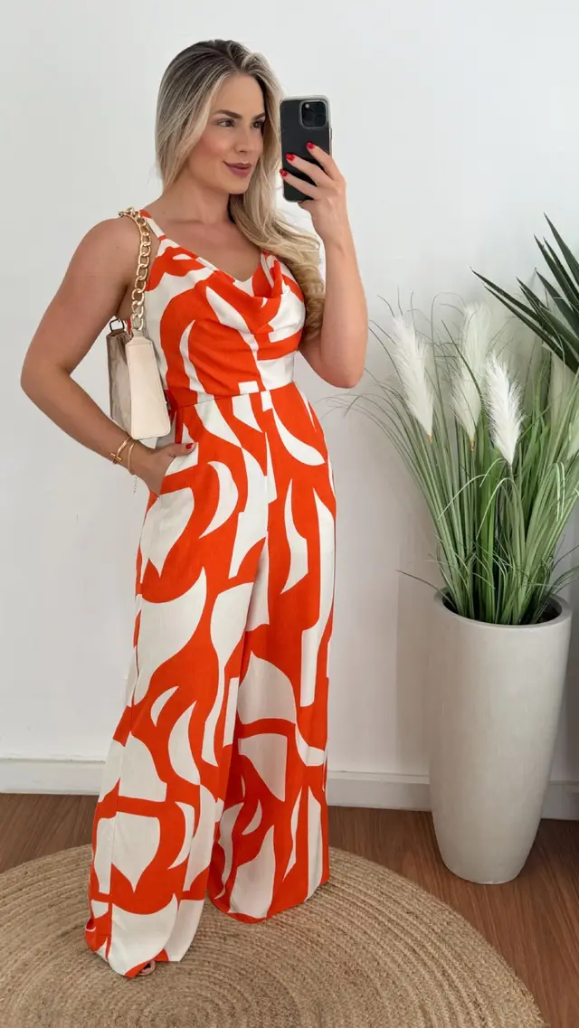 Fashion Vacation Style Suspender One piece Trousers Orange Red - Shop at LoveMi