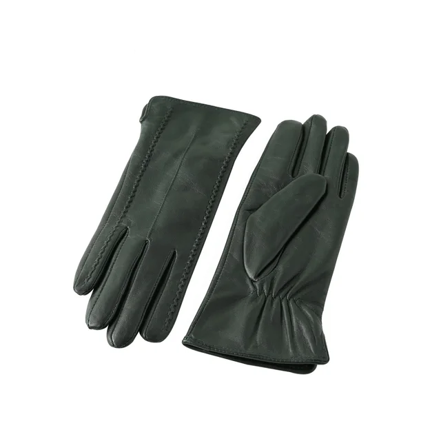 European And American Ladies Color Sheepskin Gloves Fashion Autumn And Winter Warm With Velvet Dark Green Velvet Lining - Shop at LoveMi