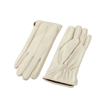 European And American Ladies Color Sheepskin Gloves Fashion Autumn And Winter Warm With Velvet White - Shop at LoveMi
