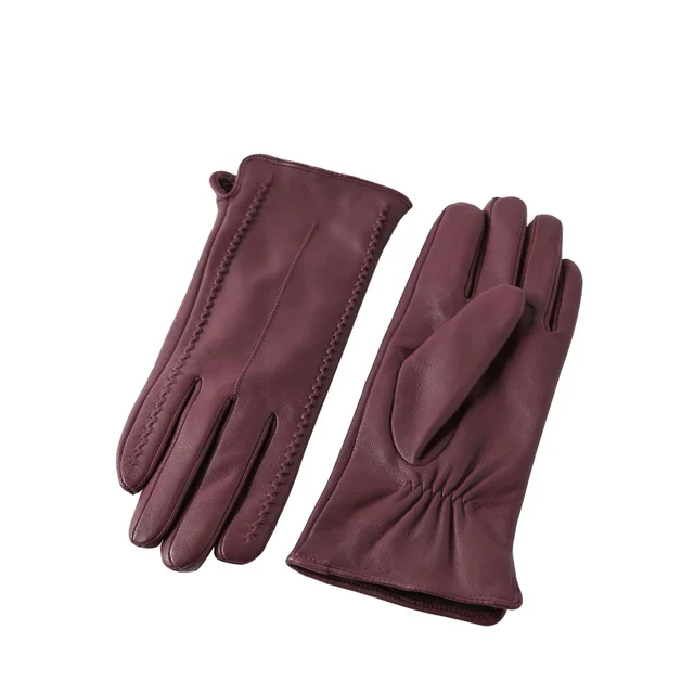 European And American Ladies Color Sheepskin Gloves Fashion Autumn And Winter Warm With Velvet Wine Red With Velvet Lining - Shop at LoveMi