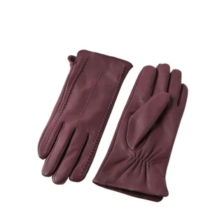 European And American Ladies Color Sheepskin Gloves Fashion Autumn And Winter Warm With Velvet - Wine Red With Velvet Lining