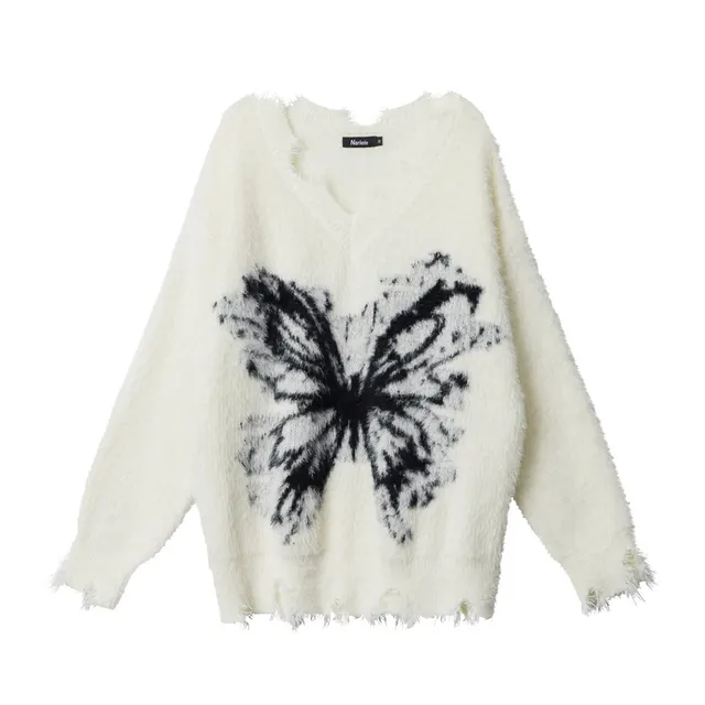 Women's Fashion Butterfly Sweater Loose Top Apricot - Shop at LoveMi