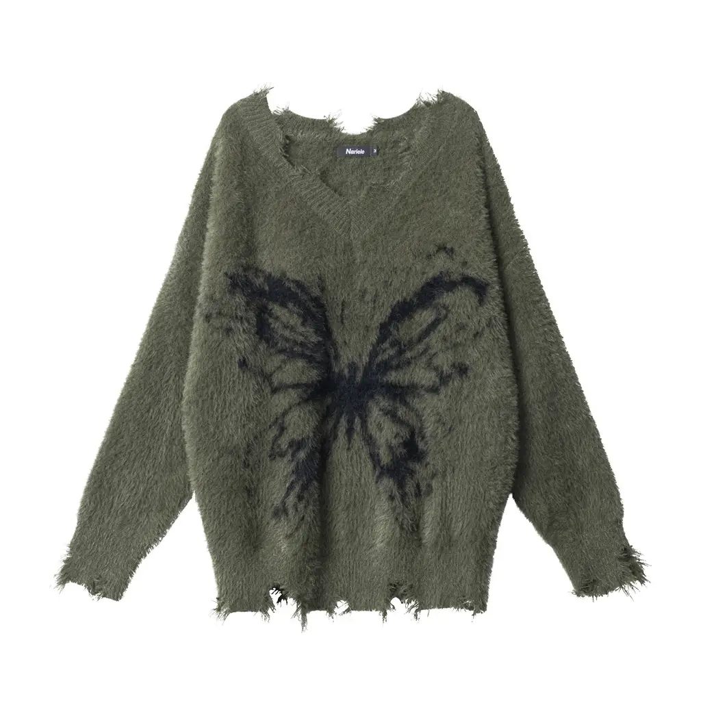 Women's Fashion Butterfly Sweater Loose Top - Green