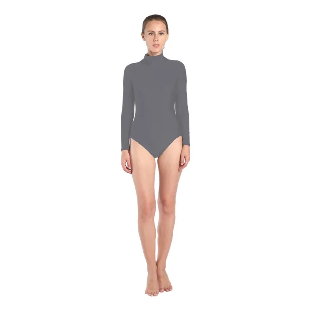Women's Short Small Turtleneck Dancing Dress Back Zipper Tights Gray - Shop at LoveMi