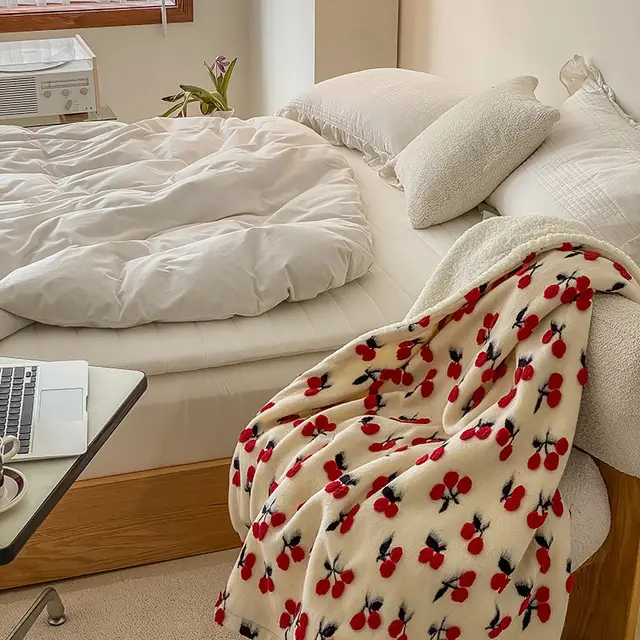 Thickened Double layer Three dimensional Wool Blanket Nap Blanket Cherry - Shop at LoveMi