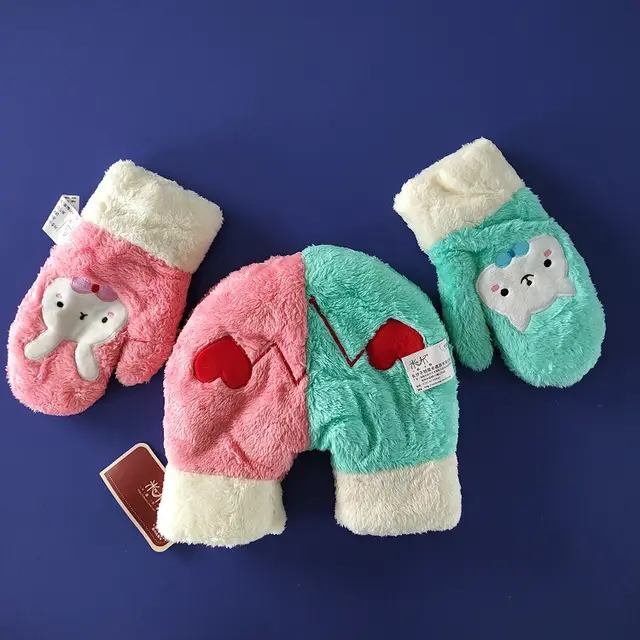 Cartoon Double layer Thickened Rabbit Couple Hand Gloves Green Pink - Shop at LoveMi