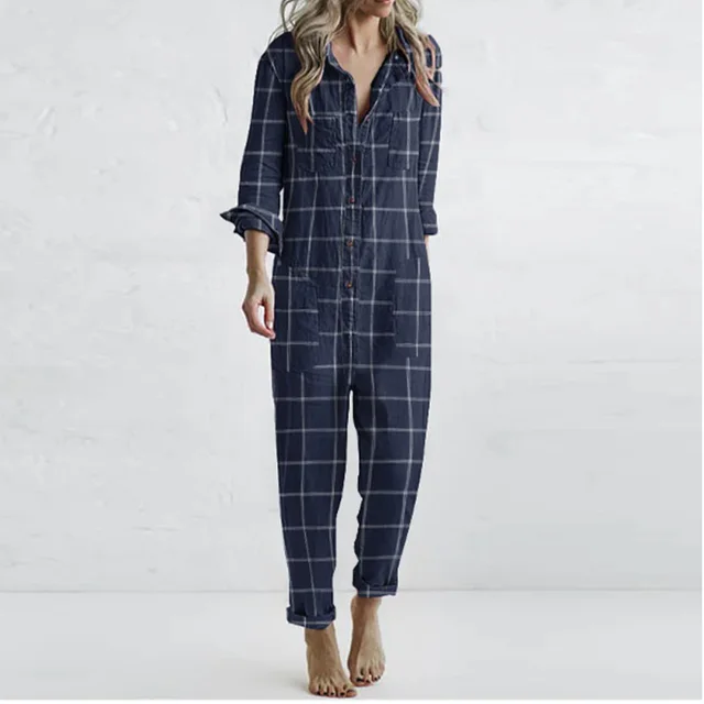 Plaid Printed Casual Lazy Home Jumpsuit Picture Color - Shop at LoveMi