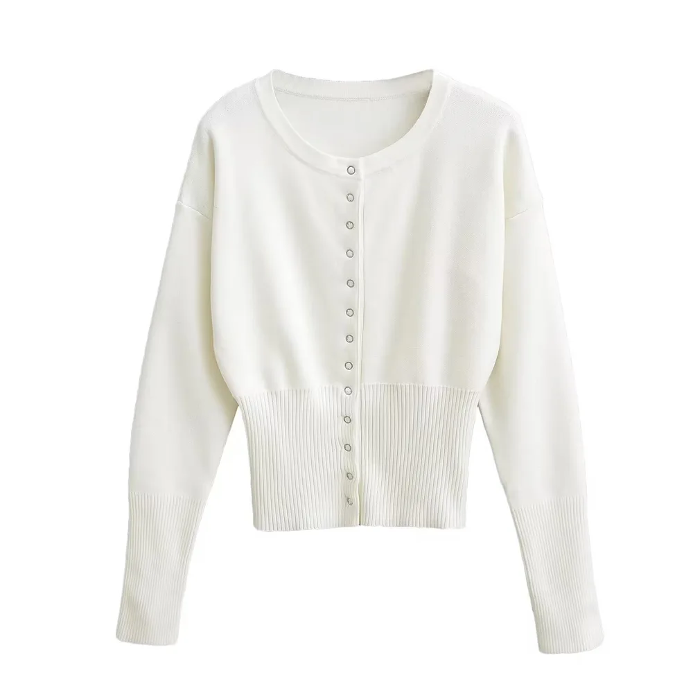 Women's Round Neck Knitted Short Top - White