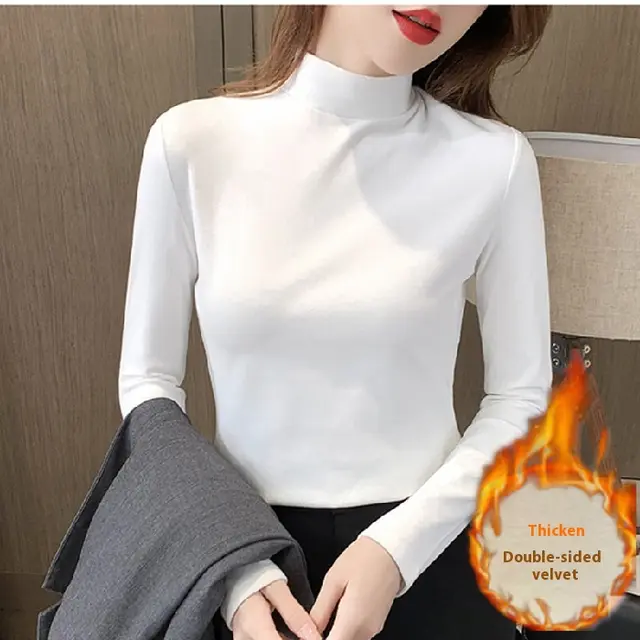 Half Turtleneck Thermal Base Fallwinter Slim All match Long Sleeve T shirt White - Shop at LoveMi