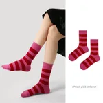 Niche Vintage Court Style Thin Middle-long Stockings - R8793 Peach Pink Stripes