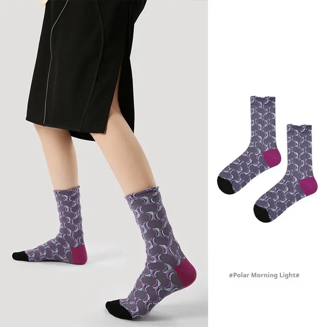 Niche Vintage Court Style Thin Middle long Stockings R8794 Polar Morning Light - Shop at LoveMi