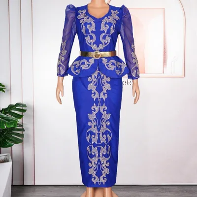 Women's Luxury Rhinestone Beaded V neck Formal Dress Blue - Shop at LoveMi