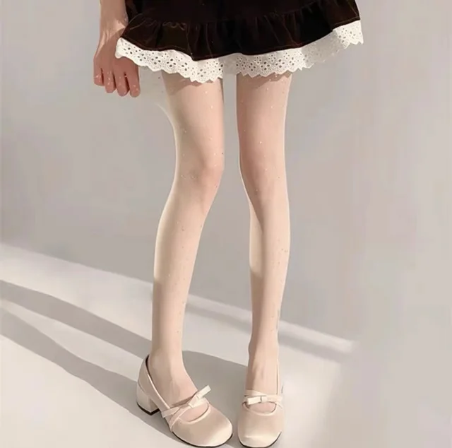 Ultra thin Girl Skin Care Stockings Star Sequins White - Shop at LoveMi