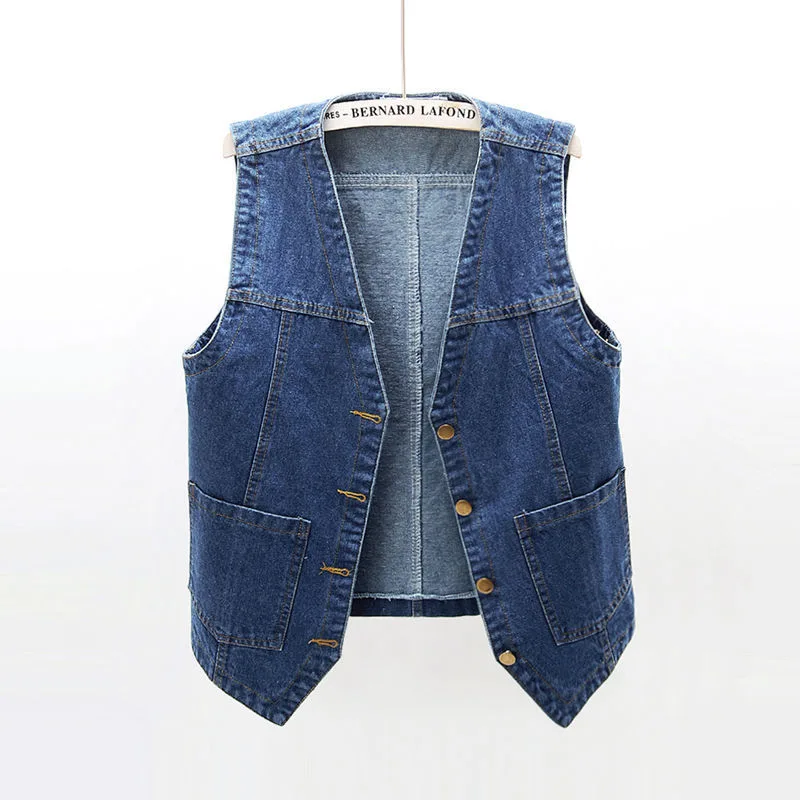 Spring And Summer All-matching Jeans Vest Women's Short Loose - Dark Blue - View 1