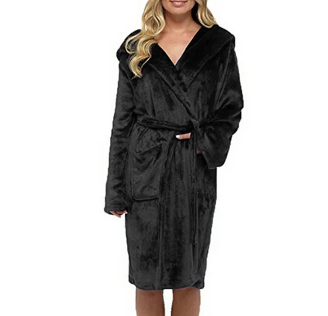 Women's Long Bathrobe With Belt Black - Shop at LoveMi